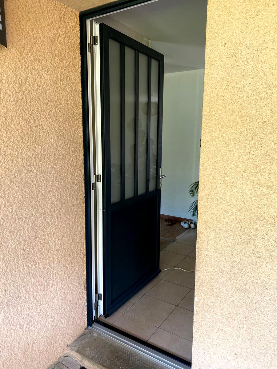 Porte blindée noire vitrée style atelier Lyon